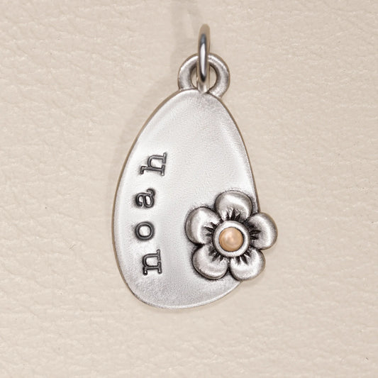 Oval Charm With Flower (Sterling Silver)