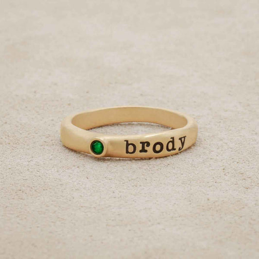 Personalized passage ring handcrafted in 10k yellow gold with your choice of birthstone