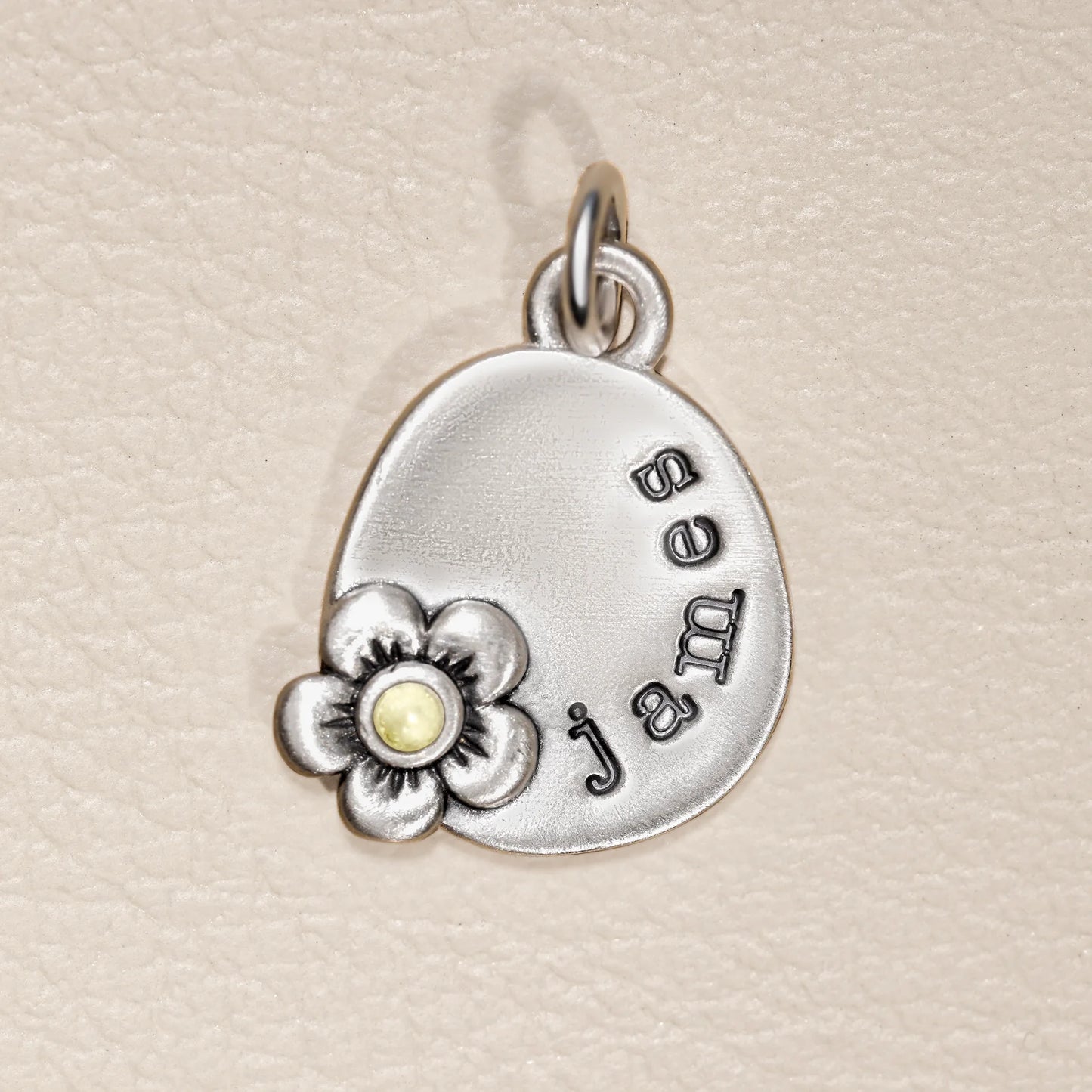 Round Charm With Flower (Sterling Silver)