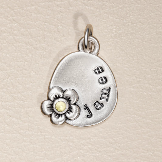 Round Charm With Flower (Sterling Silver)
