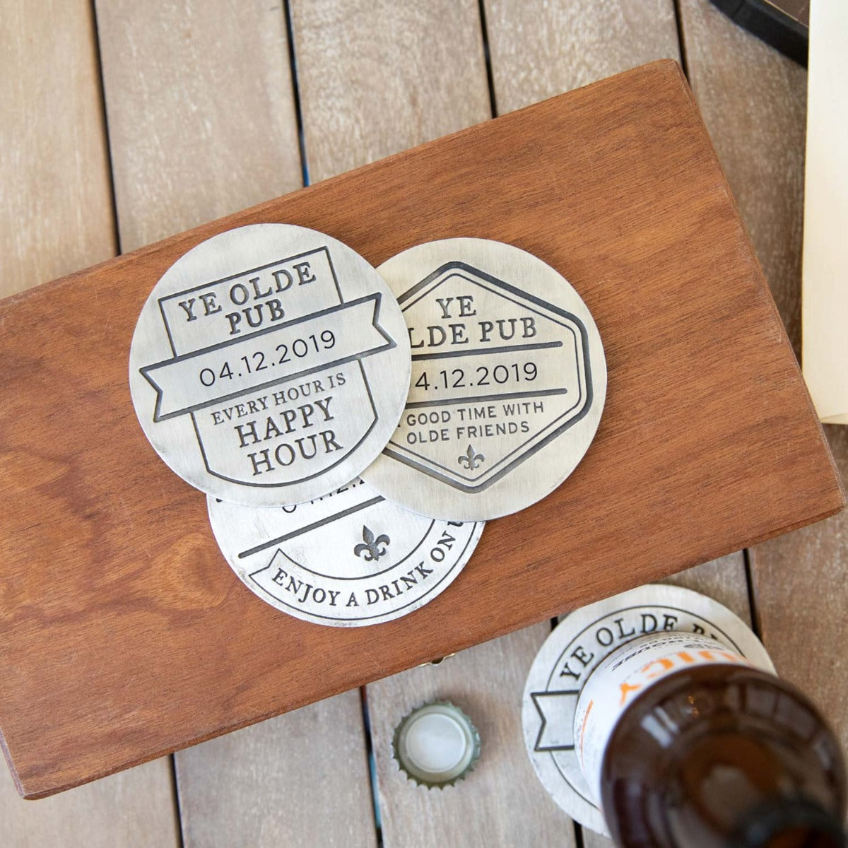 Relax + Enjoy Pub Coaster Set (Pewter)