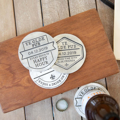 Relax + Enjoy Pub Coaster Set (Pewter)