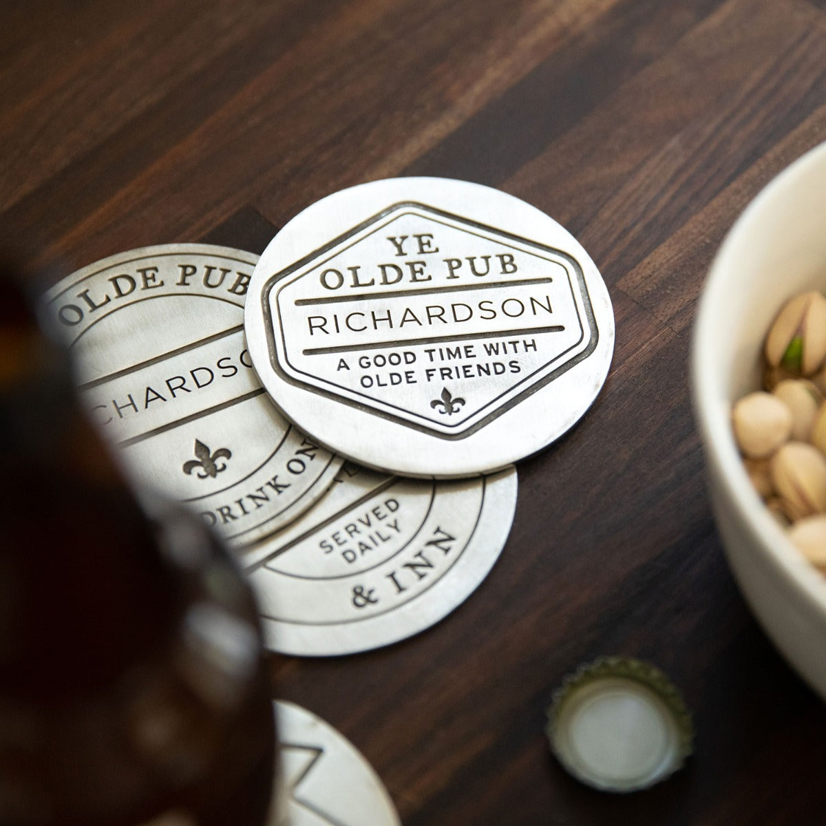 Relax + Enjoy Pub Coaster Set (Pewter)