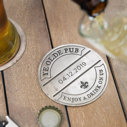 Relax + Enjoy Pub Coaster Set (Pewter)