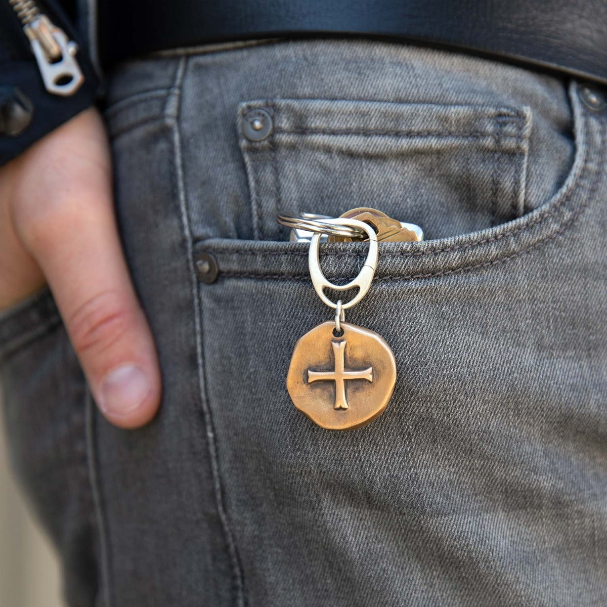 Roman Cross Coin Key Ring (Brass)