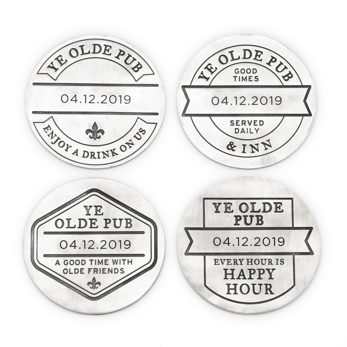Relax + Enjoy Pub Coaster Set (Pewter)