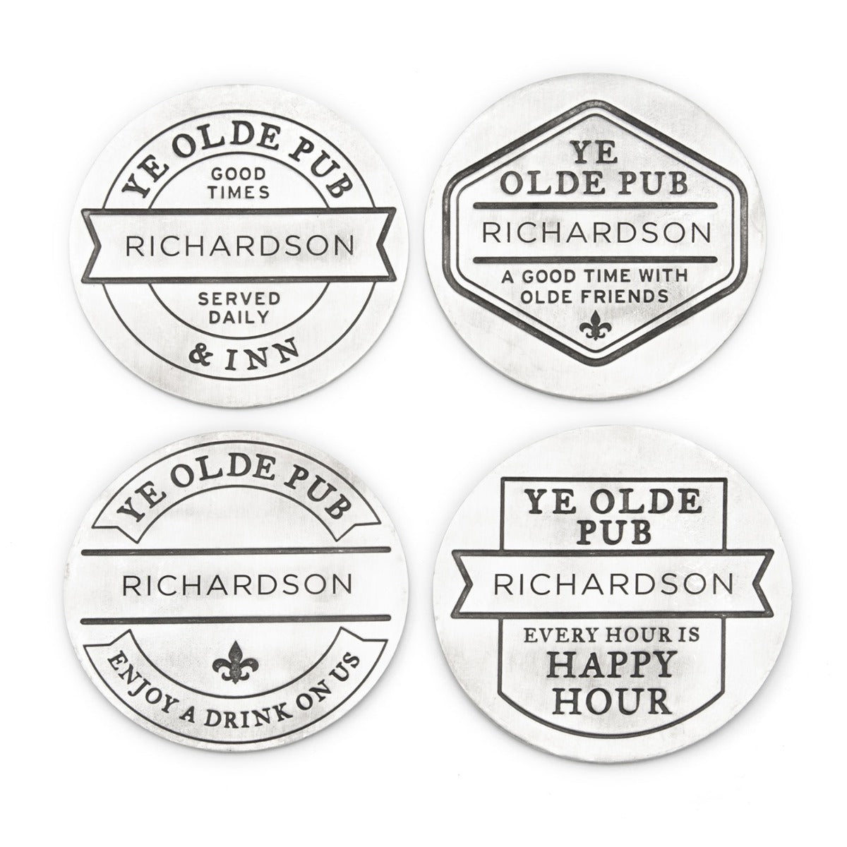 Relax + Enjoy Pub Coaster Set (Pewter)