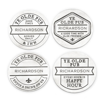 Relax + Enjoy Pub Coaster Set (Pewter)