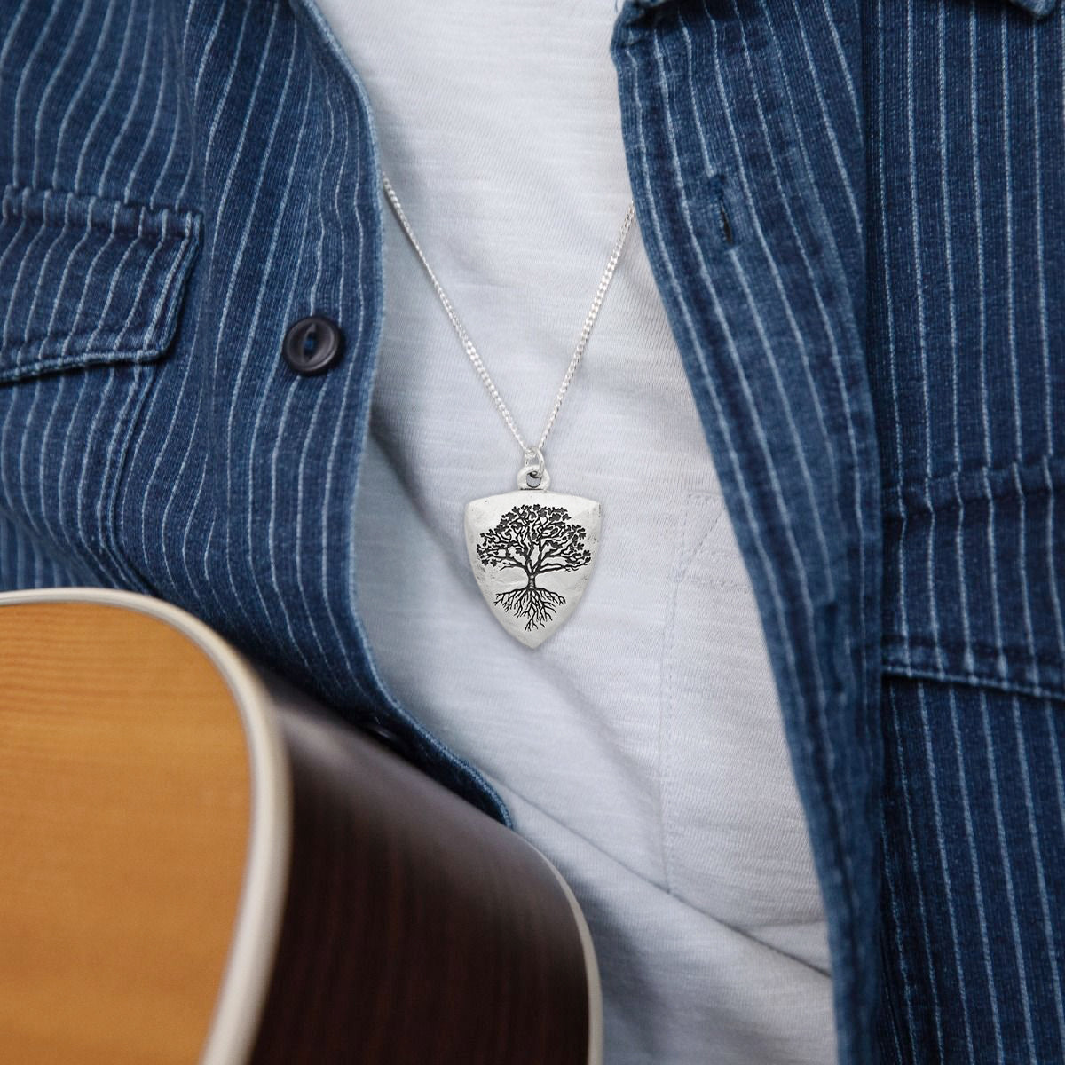 Family Tree Shield Necklace (Antiqued Sterling Silver)