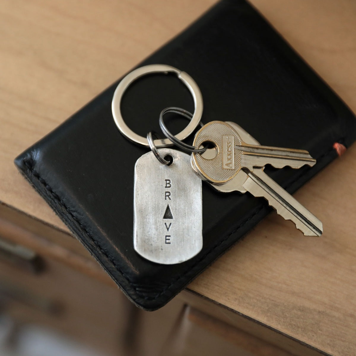 Live Brave Dog Tag Key Ring (Pewter)