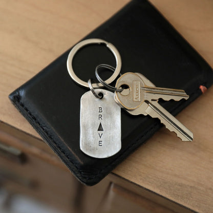Live Brave Dog Tag Key Ring (Pewter)