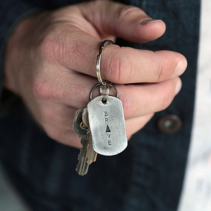 Live Brave Dog Tag Key Ring (Pewter)