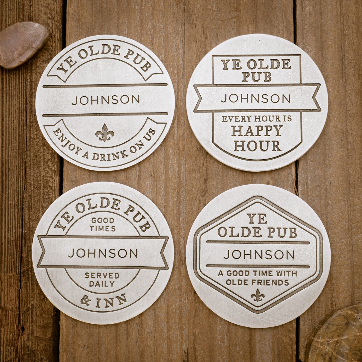 Relax + Enjoy Pub Coaster Set (Pewter)