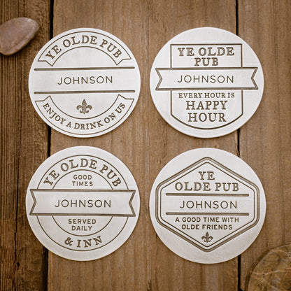 Relax + Enjoy Pub Coaster Set (Pewter)