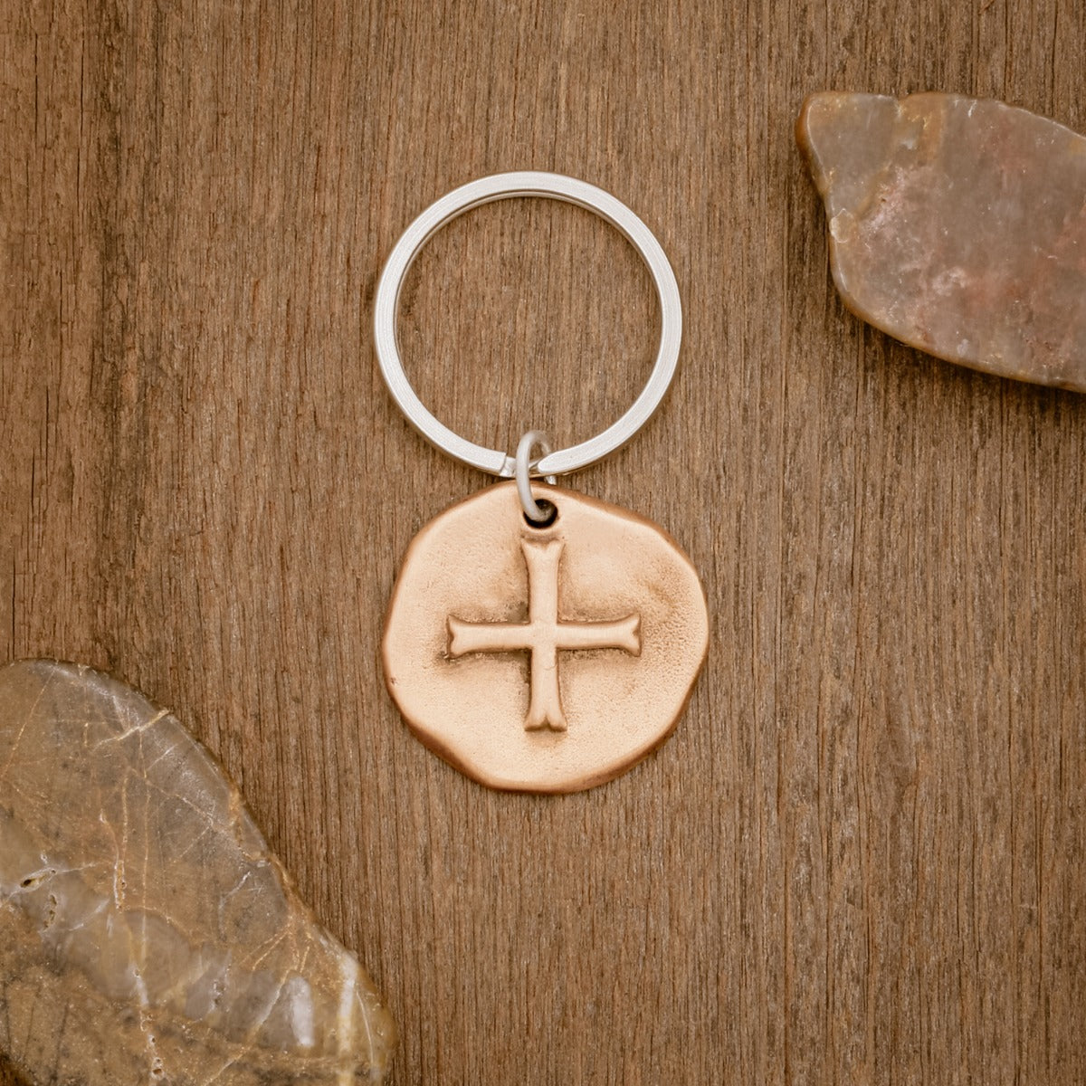 Roman Cross Coin Key Ring (Brass)