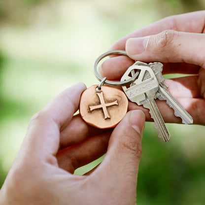 Roman Cross Coin Key Ring (Brass)
