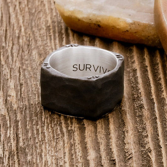 Strong + True Wide Ring (Black Sterling)