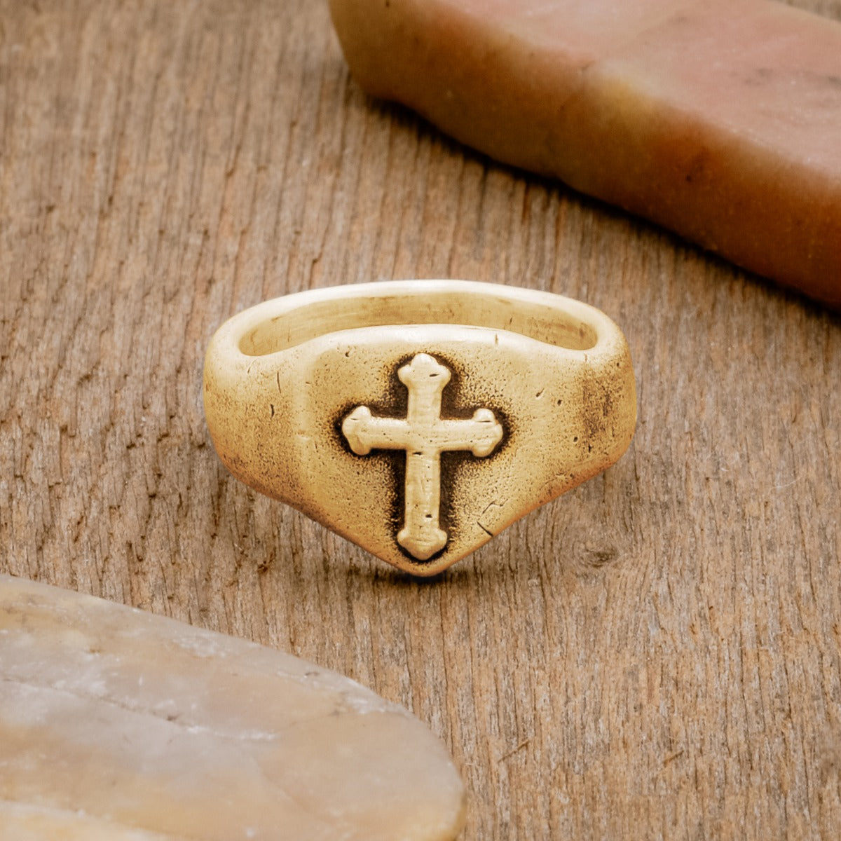 Faith Hope & Love Cross Signet Ring (14K Solid Gold)