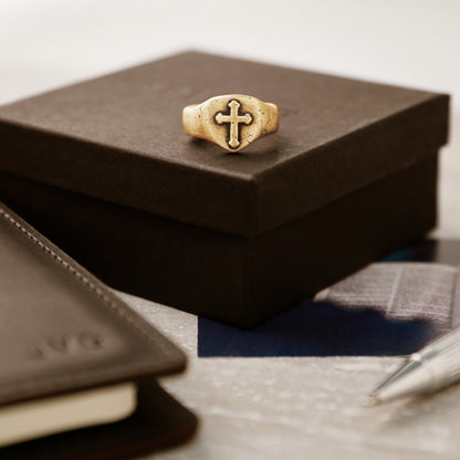 Faith Hope &amp; Love Cross Signet Ring (10K Solid Gold)