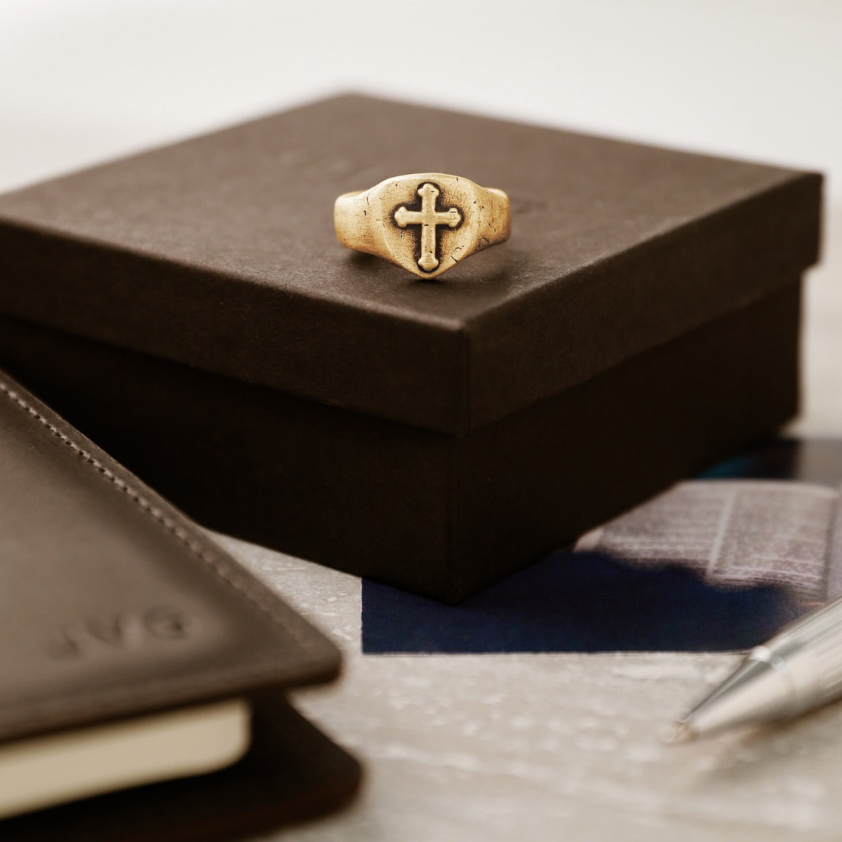 Faith Hope & Love Cross Signet Ring (14K Solid Gold)
