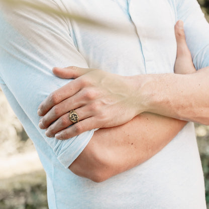 Ancient Cross Signet Ring (10K Solid Gold)