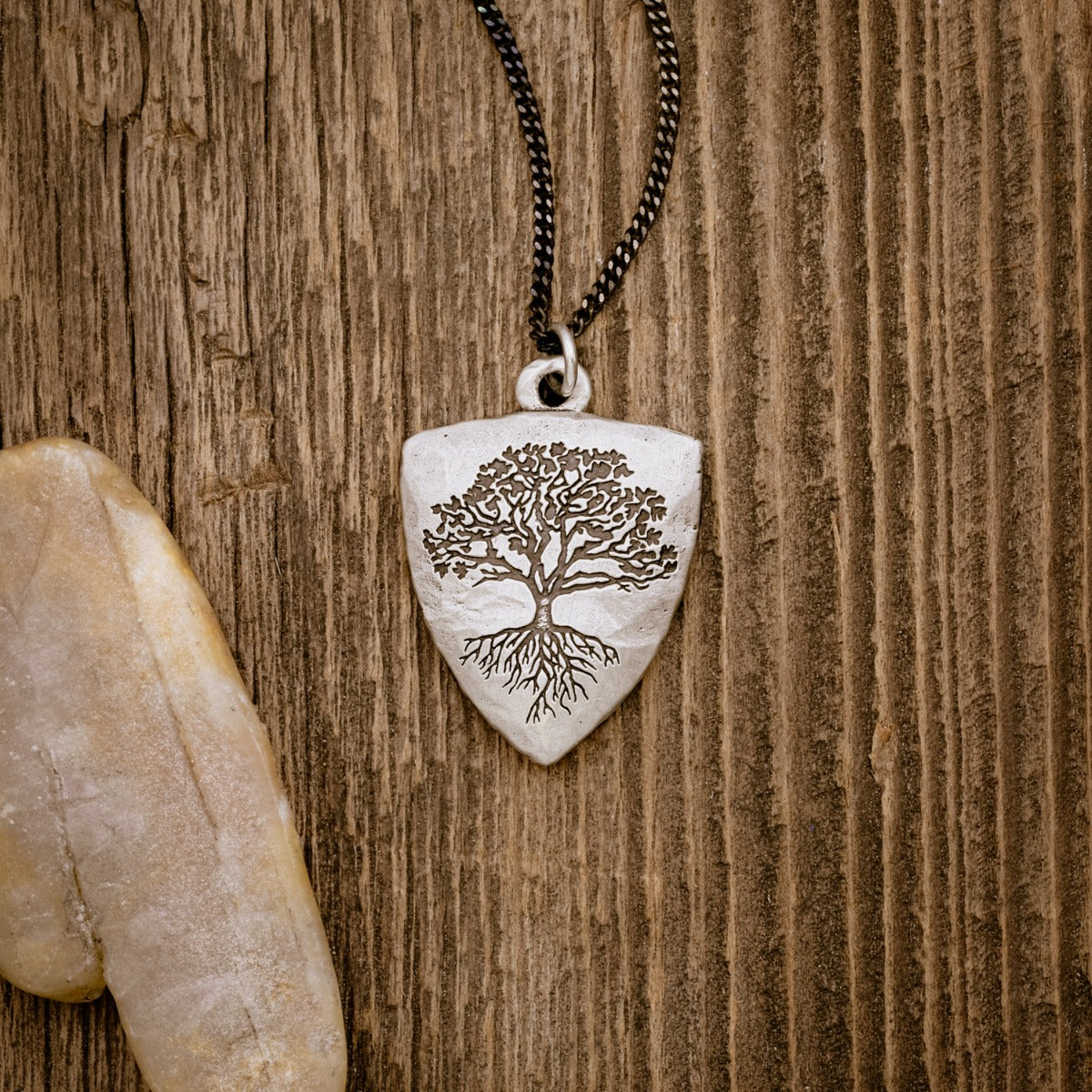 Family Tree Shield Necklace (Antiqued Sterling Silver)