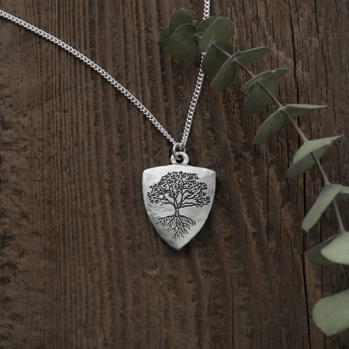 Family Tree Shield Necklace (Antiqued Sterling Silver)