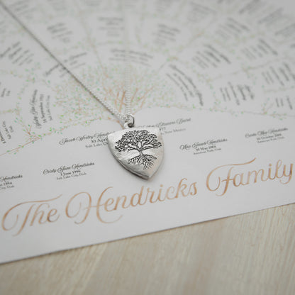 Family Tree Shield Necklace (Antiqued Sterling Silver)