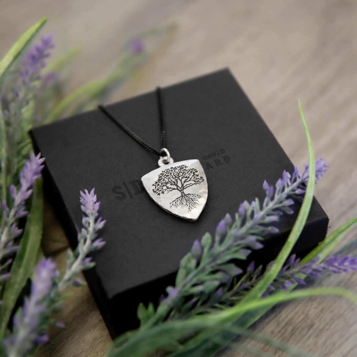 Family Tree Shield Necklace (Antiqued Sterling Silver)