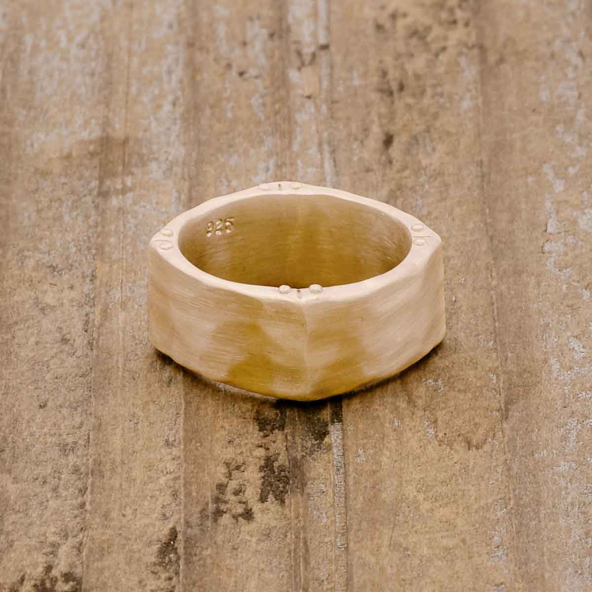 Strong + True ring handcrafted in 10k yellow gold with a hammered finish and personalized with a meaningful name, word or date