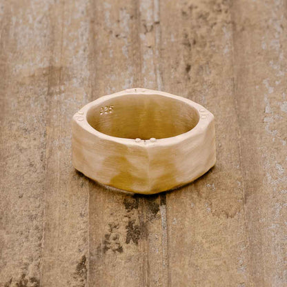 Strong + True ring handcrafted in 10k yellow gold with a hammered finish and personalized with a meaningful name, word or date