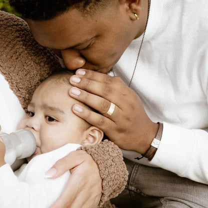 Strong + True ring handcrafted in 10k yellow gold with a hammered finish and personalized with a meaningful name