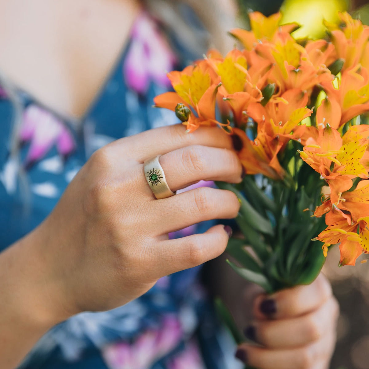 Sunburst Birthstone Ring (14K Solid Gold)