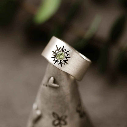 Sunburst Birthstone Ring (Sterling Silver)