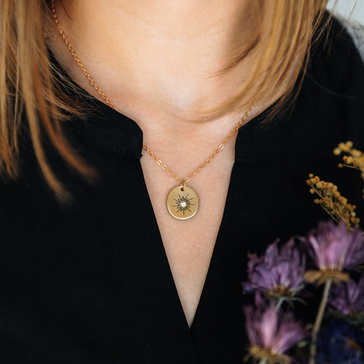 Sunburst Diamond Necklace (14K Solid Gold)