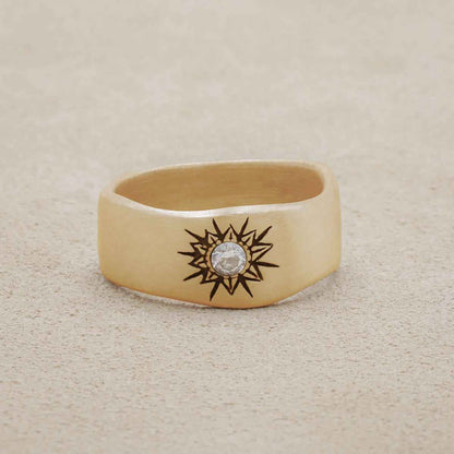 14k white gold sunburst diamond ring with a 3mm conflict free diamond