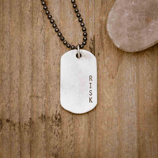 Take Risk Dog Tag Necklace (Pewter)