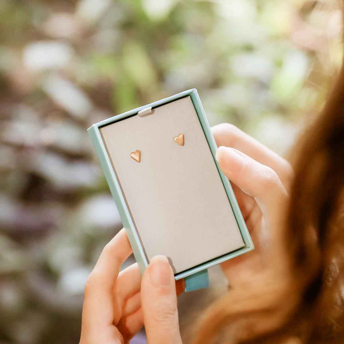 Tiny Heart Stud Earrings (14K Solid Gold)