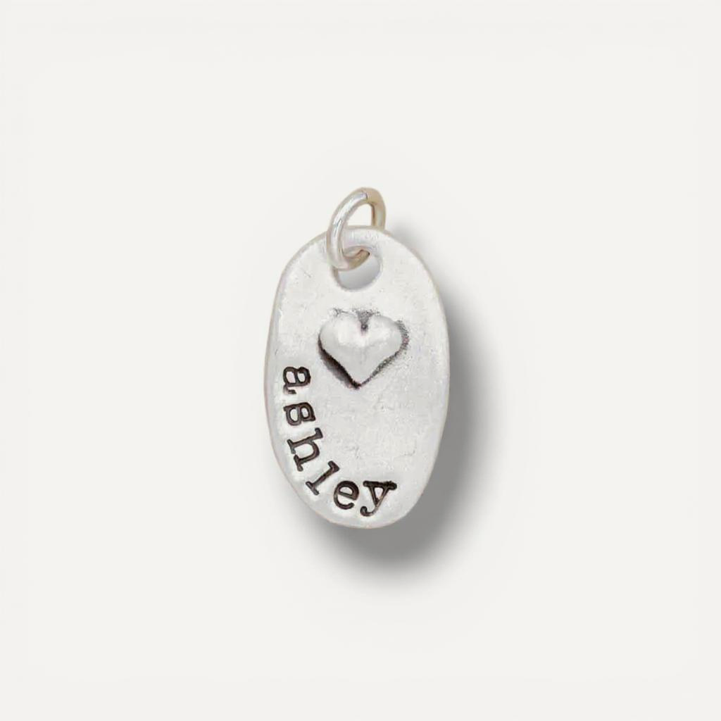 Tiny Oval With Heart Charm (Sterling Silver)