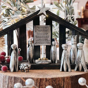 A savior is born pewter nativity set with 11 pewter pieces including Mary