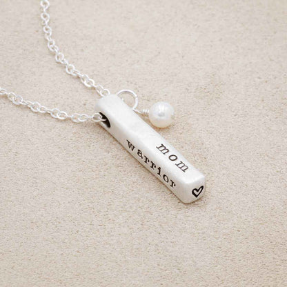 what matters most sterling silver necklace with 4 customizable sides and strung with a freshwater pearl