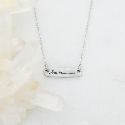 You Are Brave Bar Necklace (Pewter)