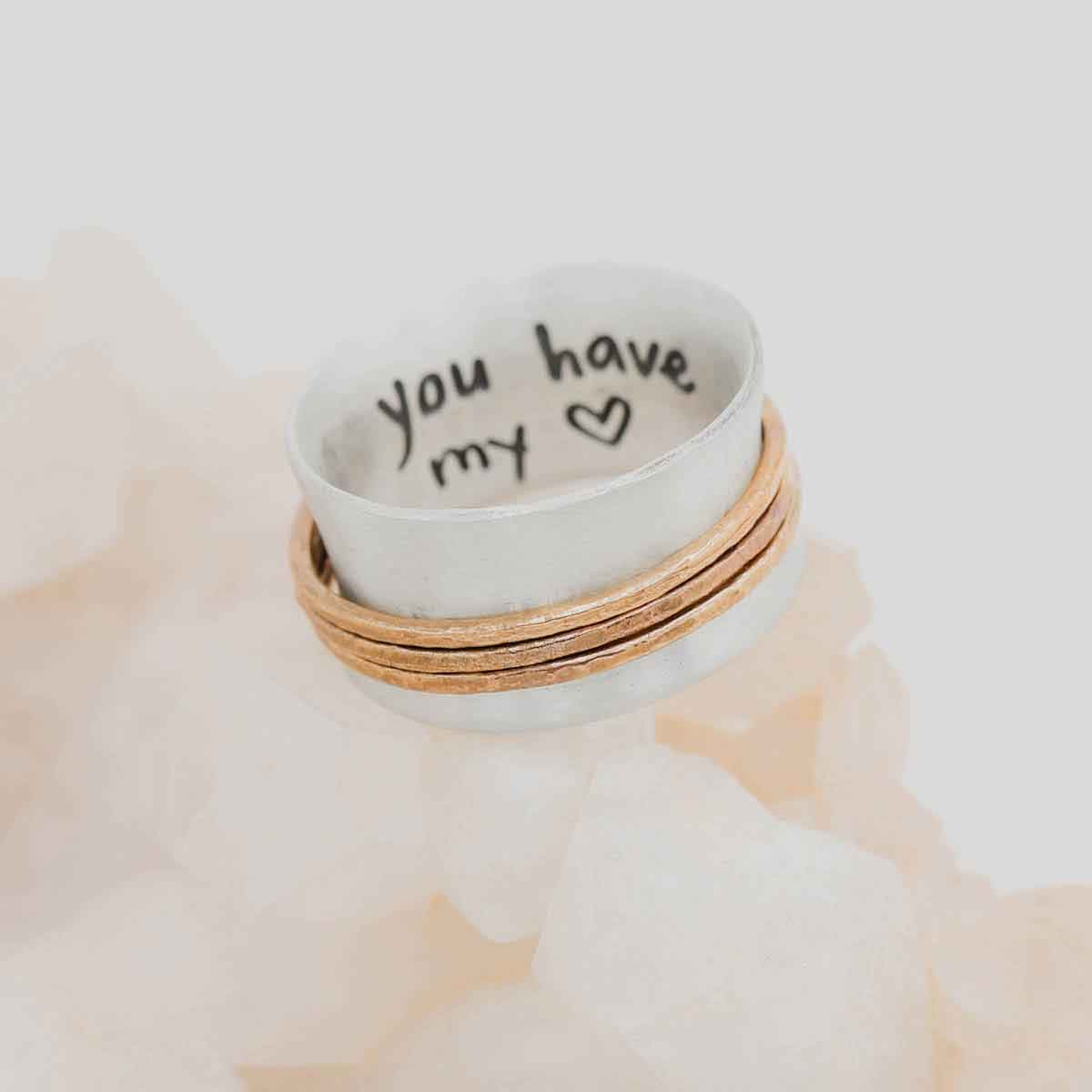 You Have My Heart Spinner Ring (Sterling Silver & Brass)